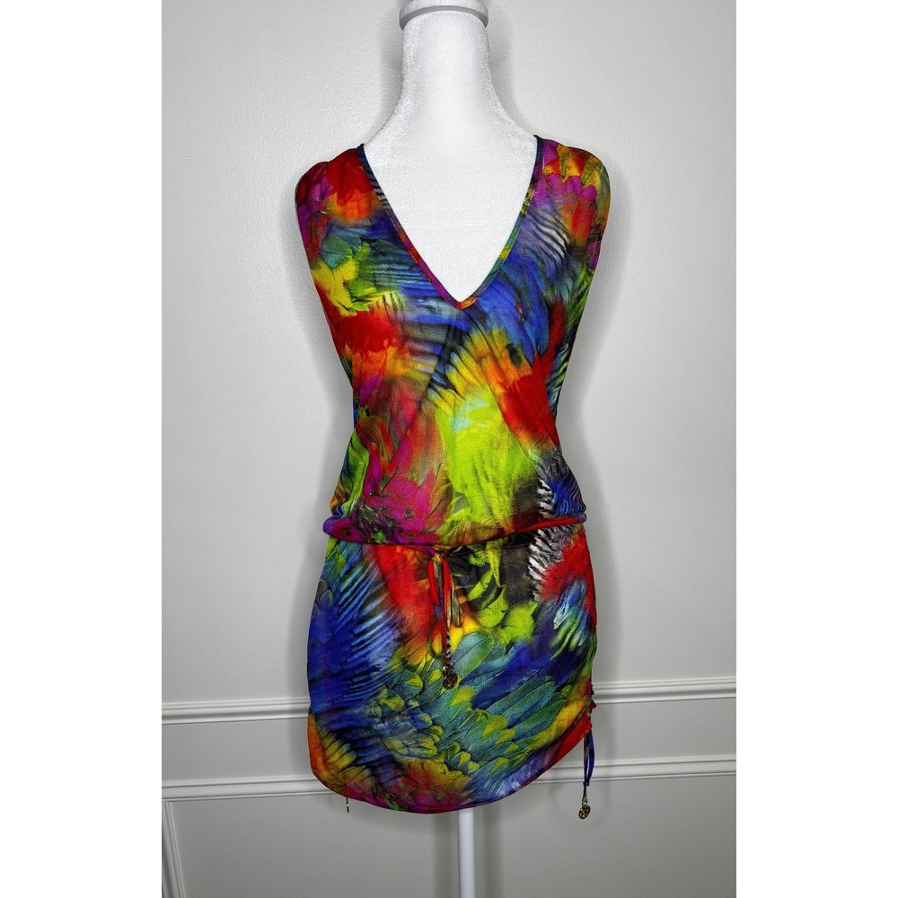 Luli Fama Multicolor Tropical Print Open Back Mini Dress Swim Cover Up XS Summer
